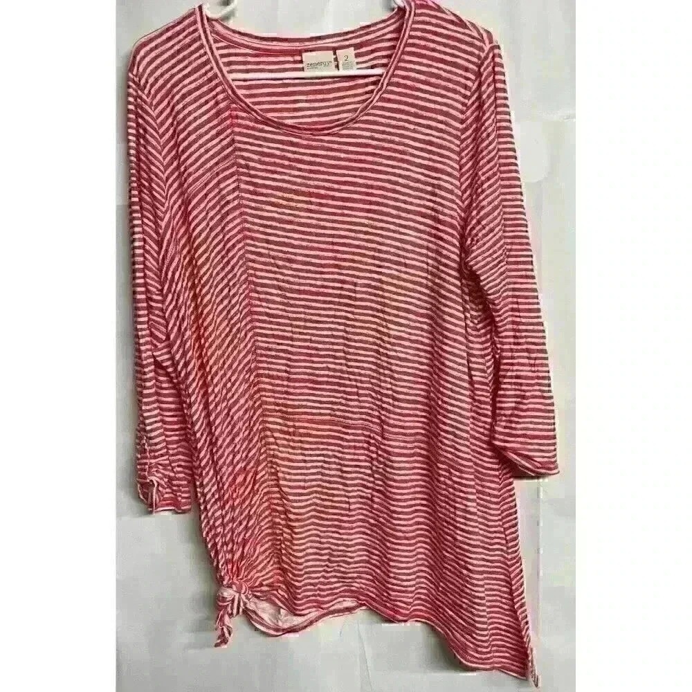 Chicos Zenergy Womens Plus Size 2 XXL knit tunic top red white stripe Cute!
